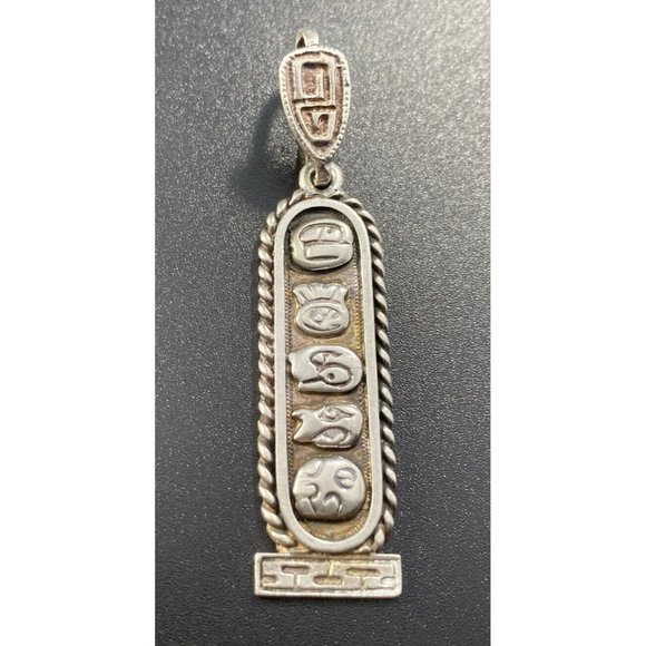 Oro Maya Pendant  Sterling  Silver Aztec Cartouche  Fine Etched Tribal Ethnic - Picture 2 of 4